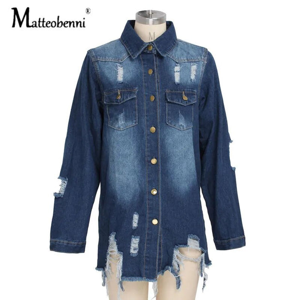 Sexy Fashion Denim Jacket Women Long Sleeve Boyfriend Style Casual Jean Jacket Vintage Button Streetwear Topcoat