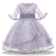 2023 Flower Embroidery Bridesmaid Dress For Girls Children Clothing Kids Wedding Party Princess Dresses Gown 8 10 Years