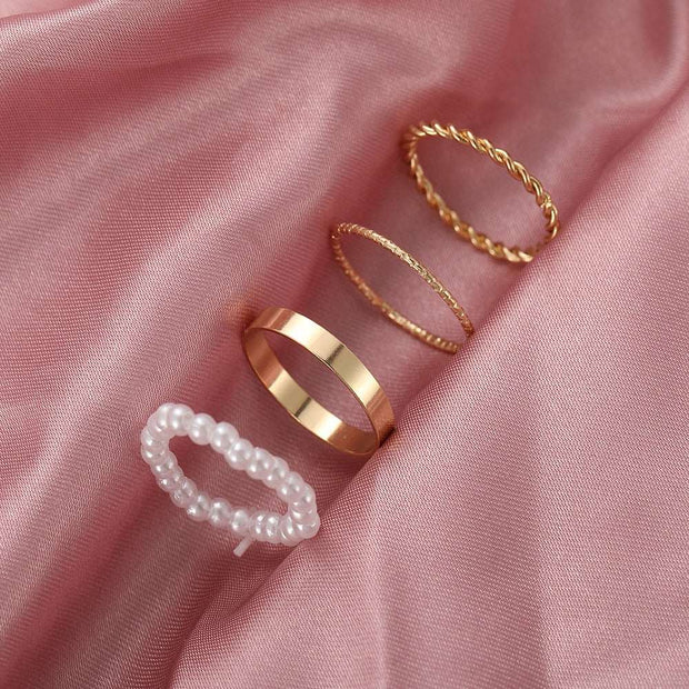 17KM Hiphop Gold Color Chain Rings Set For Women Girls Punk Geometric Simple Finger Rings Trend Jewelry