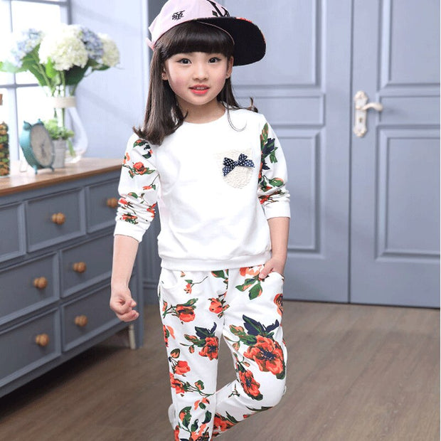 Winter Children Clothing Sets for Girls Floral Baby Clothes Cotton Kids Tracksuit shirt and Pants