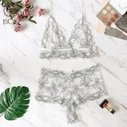 Bicolor Lace Bra Set Sensual Lingerie Women 3/4 Cup Bralette High Waist Panty Transparent Lingerie Set Sexy Underwear