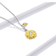 Silver Sunflower Jewelry Set 925 Sterling Silver Gold Color Lucky Necklace Earring Gift for Women Fashion .