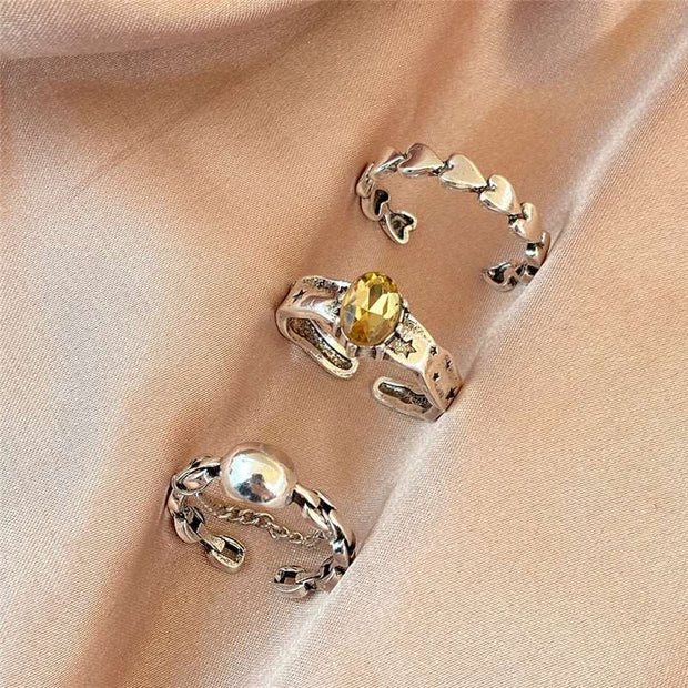 17KM Hiphop Gold Color Chain Rings Set For Women Girls Punk Geometric Simple Finger Rings Trend Jewelry