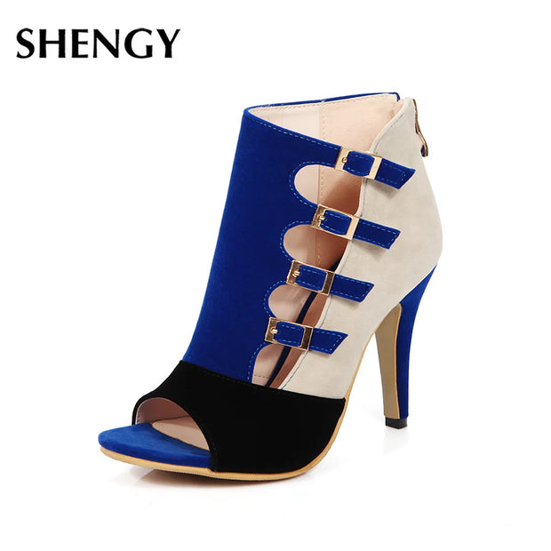 Women Summer High Heels Office Zipper 10cm Hollow Out Fashion Shoes