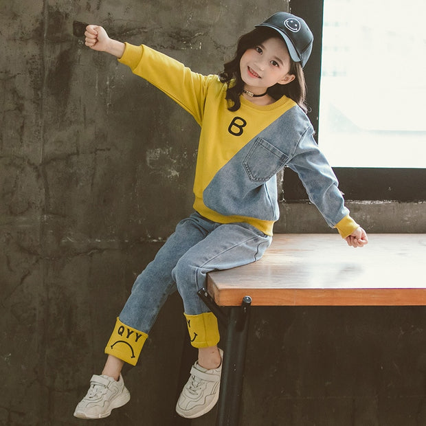 Children Clothing Set Hoodie Jeans Kids Tracksuit Kids Sport Suits for Girls Clothes 6 8 10 12 Years