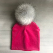 Kids Girls Solid Velvet Hat with Pompon Baby Cap Children's Accessories