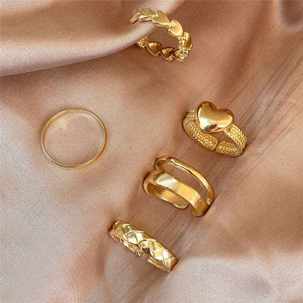 17KM Hiphop Gold Color Chain Rings Set For Women Girls Punk Geometric Simple Finger Rings Trend Jewelry