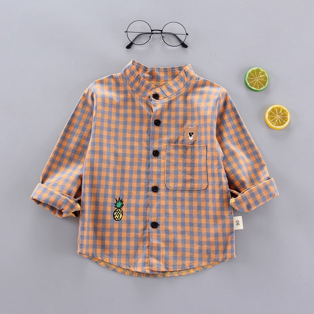 Kids Shirt Clothes Blouses Infant Boy Plaid Cotton Tops 1-4 Years Kids Long Sleeves Shirt