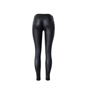 Winter Autumn PU Leather Coated Denim Pants for Women Sexy Tight Stretchy Rider Black Coffee Rock Punk Party Pants XXXL