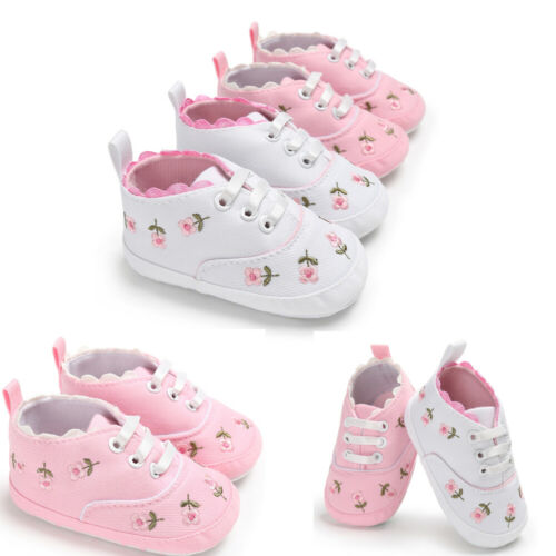 Baby Infant Girl Soft Sole Crib Toddler Canvas Cute Flower Sneaker Shoes