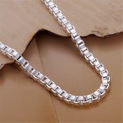 925 Sterling Silver 4mm Round Box Chain Bracelet Necklace Sets For Women Jewelry