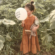 Vestido liso para niña, vestido informal para niño pequeño, vestido de princesa sin mangas de lino y algodón