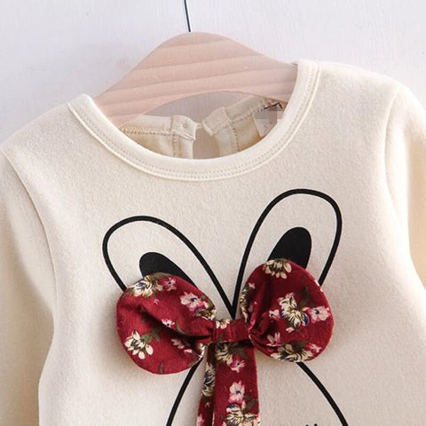 New Arrival Winter Baby Toddler Faux-two Bunny Print Floral Dresses for Kids Girls Clothing