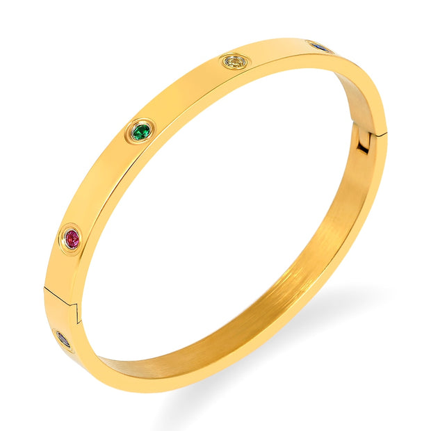 FYSARA, pulseras para amantes de los cristales de 3/4/6/8mm, brazaletes de acero inoxidable, Zirconia cúbica, brazaletes de Color dorado para mujer, regalos de joyería de marca