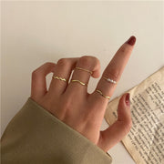 Gold Color Rings Set for Women Girls Punk Geometric Simple Finger Rings Trend Jewelry