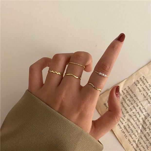 Gold Color Rings Set for Women Girls Punk Geometric Simple Finger Rings Trend Jewelry