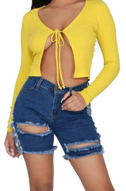 Summer woman trendy Ripped denim shorts fashion high waist jeans