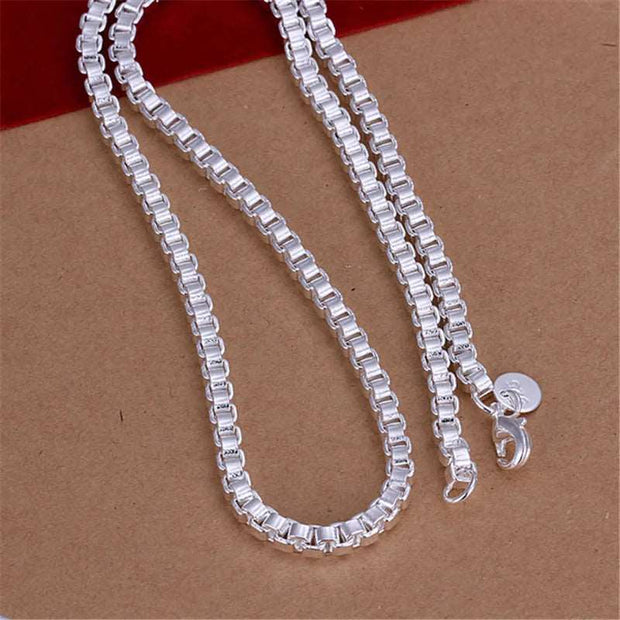 925 Sterling Silver 4mm Round Box Chain Bracelet Necklace Sets For Women Jewelry