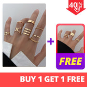 Gold Color Rings Set for Women Girls Punk Geometric Simple Finger Rings Trend Jewelry