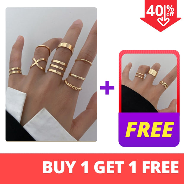 Gold Color Rings Set for Women Girls Punk Geometric Simple Finger Rings Trend Jewelry