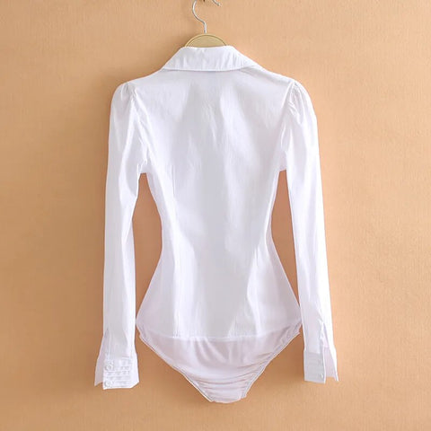 Fashion Bodysuit Long Sleeve Women Office Lady Work White Tops Slim Clothes