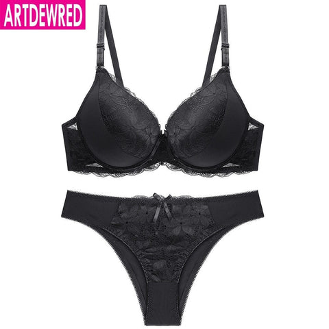 Sexy Lace Big Size Bra Set Plus Size Push Up Bra Brief Set C D Cup Brassiere Panty Set