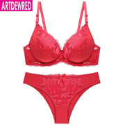 Sexy Lace Big Size Bra Set Plus Size Push Up Bra Brief Set C D Cup Brassiere Panty Set