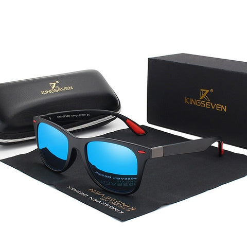 KINGSEVEN Men's Polarized Square Sunglasses Mirror Lens Unisex Black Frame