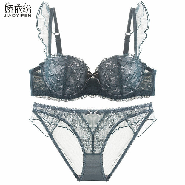 Sexy French Bra Lace Underwear Set Push Up BC Cup Plus Chest Pad Comfortable Embroidery Intimates Bra & Brief Sets