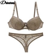 New Lace Drill Bra Sets Plus Size Panty Push Up Underwear Thong 34 36 38 40 42 BCDE Cup Female Lingerie