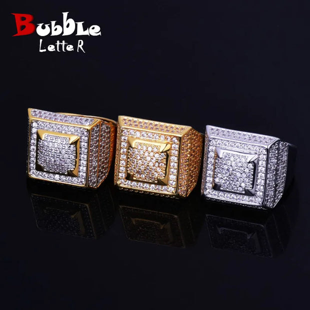 Bubble Letter Men's Rings Iced Out Hip Hop Fashion Jewelry Size 7-12