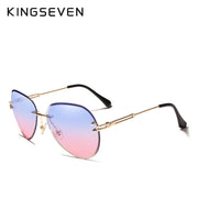 KINGSEVEN DESIGN Gafas de sol piloto sin montura para mujer Lente azul degradado Protección UV400