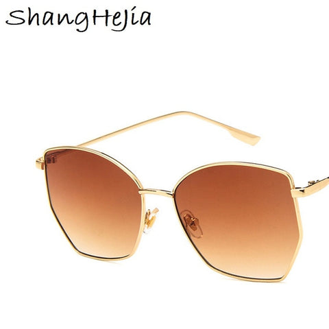 Gafas de sol irregulares Mujer Metal Transparente Rosa UV400 Gafas de gran tamaño