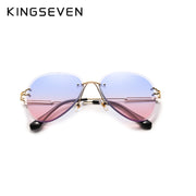 KINGSEVEN DESIGN Women Rimless Pilot Sunglasses Blue Gradient Lens UV400 Protection