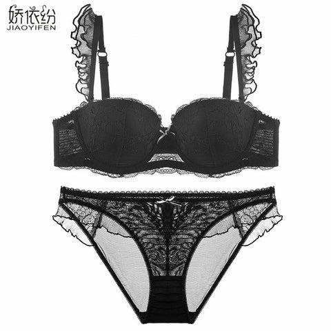 Sexy French Bra Lace Underwear Set Push Up BC Cup Plus Chest Pad Comfortable Embroidery Intimates Bra & Brief Sets