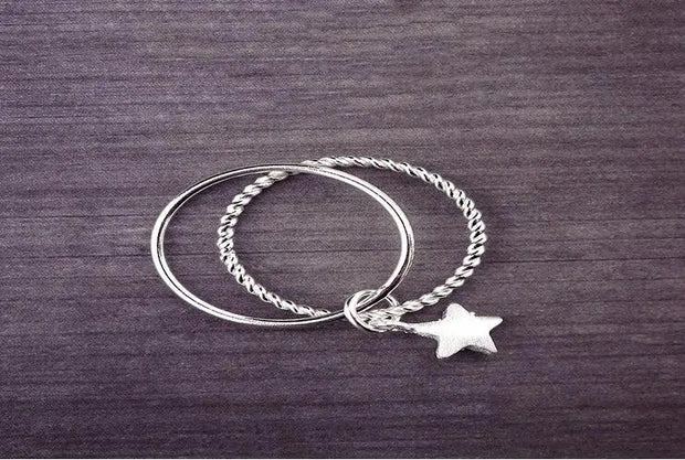 Silver Plated Double Star Open Rings For Women Fashion Girl Hypoallergenic Sterling Silver Jewelry VRS2041