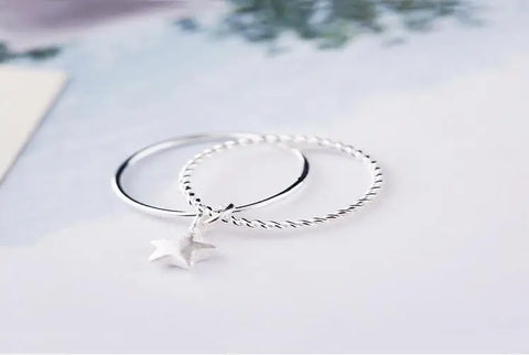 Silver Plated Double Star Open Rings For Women Fashion Girl Hypoallergenic Sterling Silver Jewelry VRS2041