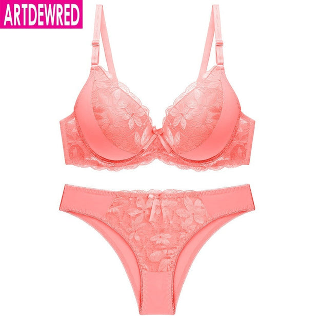 Sexy Lace Big Size Bra Set Plus Size Push Up Bra Brief Set C D Cup Brassiere Panty Set