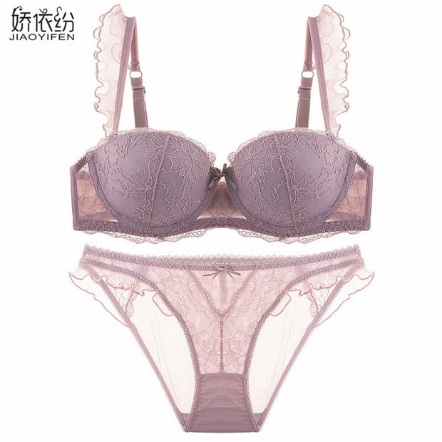 Sexy French Bra Lace Underwear Set Push Up BC Cup Plus Chest Pad Comfortable Embroidery Intimates Bra & Brief Sets