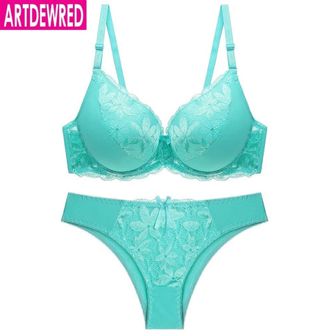 Sexy Lace Big Size Bra Set Plus Size Push Up Bra Brief Set C D Cup Brassiere Panty Set