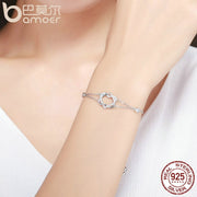 Genuine 925 Sterling Silver Twisted Double Heart in Heart Chain Bracelets for Women Authentic Silver Jewelry.