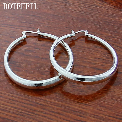 925 Sterling Silver Solid Smooth Circle 40mm Hoop Earrings for Woman Fashion Jewelry