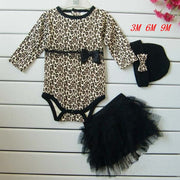 Newborn Baby Girl Clothes 3pcs Suit Bodysuit + Tutu Skirt +Headband(hat) Leopard Kids Infant Clothing Sets