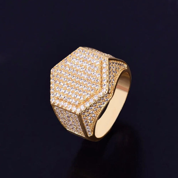 Gold Color Men's Rings Real AAA Cubic Zircon Fashion Jewelry Hip Hop