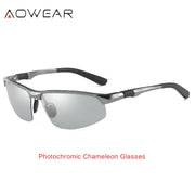 AOWEAR Photochromic Sunglasses Men Polarized Day Night Driving Glasses High Quality Aluminium Rimless Chameleon Eyewear Gafas