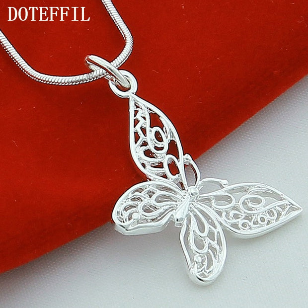 925 Sterling Silver Butterfly Pendant Necklace Snake Chain For Women Jewelry