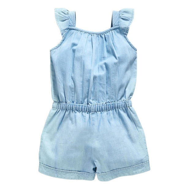 New Kids Girls Clothing Denim Blue Cotton Washed Jeans Sleeveless Bow Jumpsuits 0-5 Year