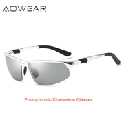 AOWEAR Photochromic Sunglasses Men Polarized Day Night Driving Glasses High Quality Aluminium Rimless Chameleon Eyewear Gafas