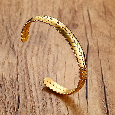 Wheat Design Cuff Bracelets Bangle for Women 8mm Gold Color Adjustable Jewelry