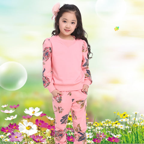 Winter Children Clothing Sets for Girls Floral Baby Clothes Cotton Kids Tracksuit shirt and Pants